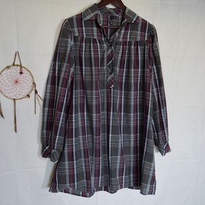split Brand Gray Plaid Mini Swing Dress | Size LG